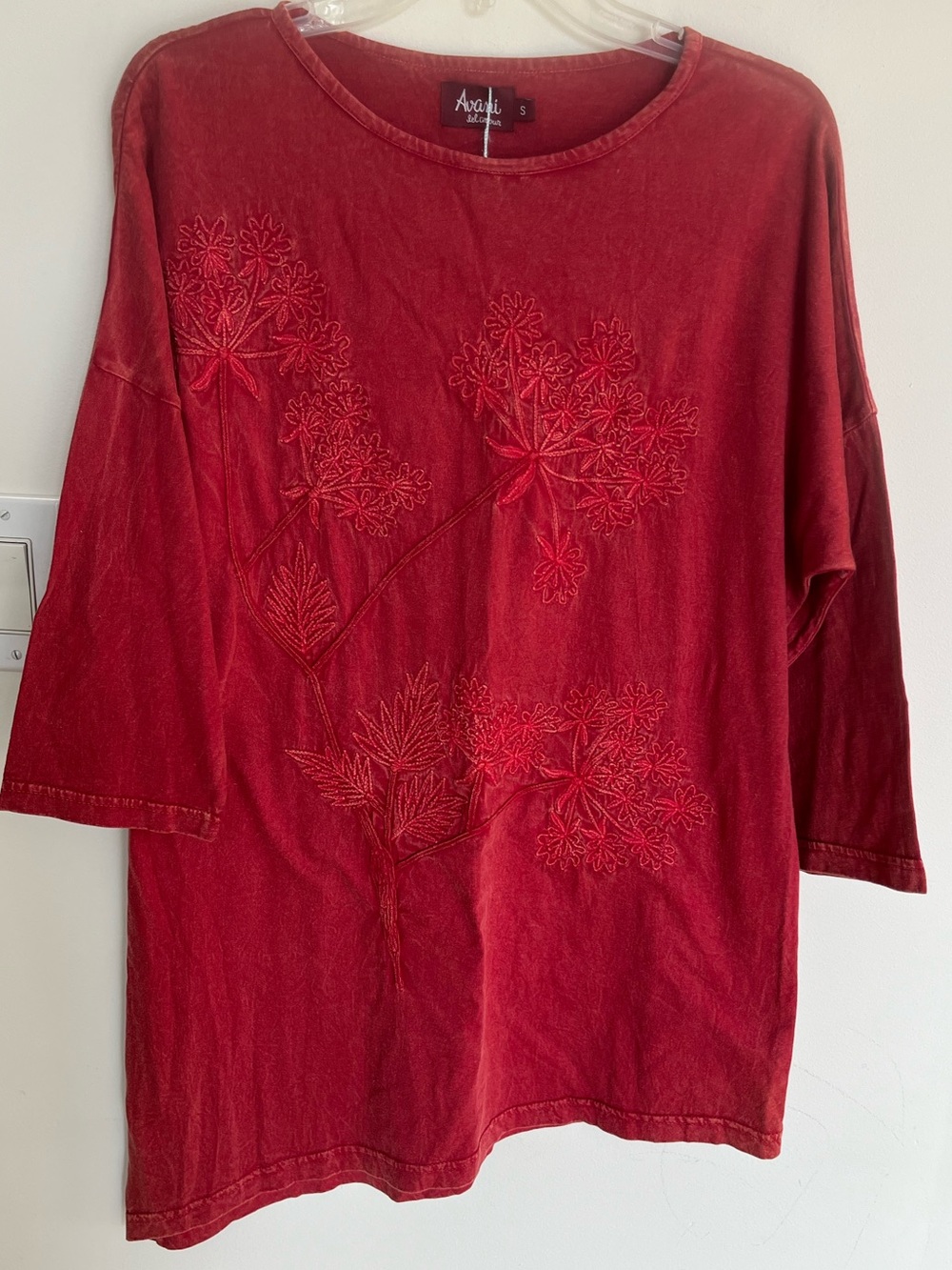 Avanti Red Embroidered Crewneck Top